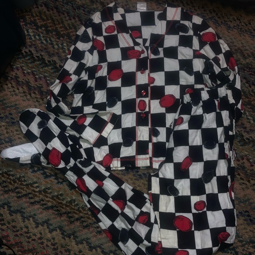 Secret Treasures Black and White Checkered Pajama Set with Red Accents